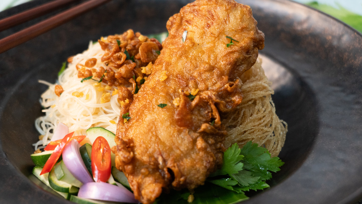Bee hoon with fried chicken tender