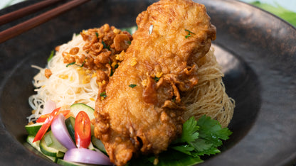Bee hoon with fried chicken tender