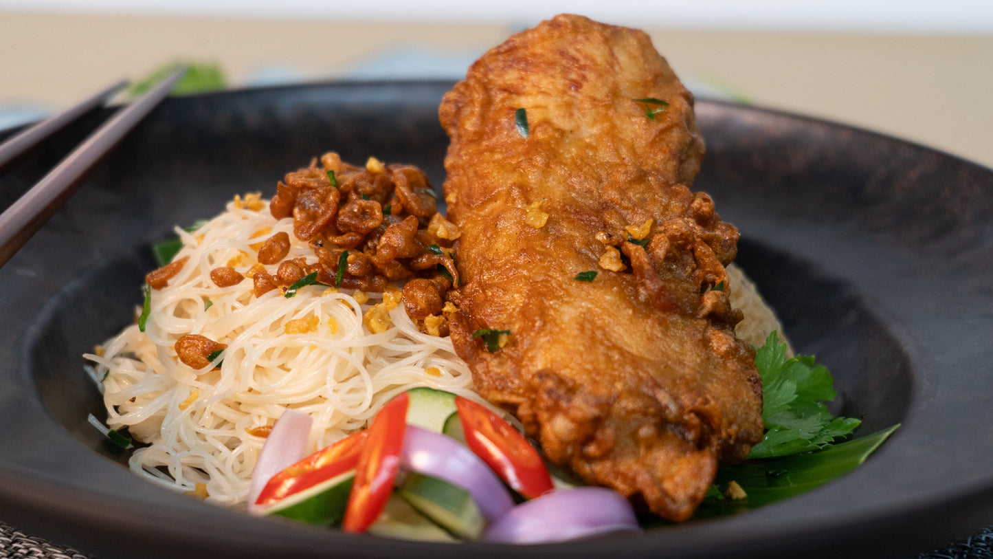 Bee hoon with fried chicken tender
