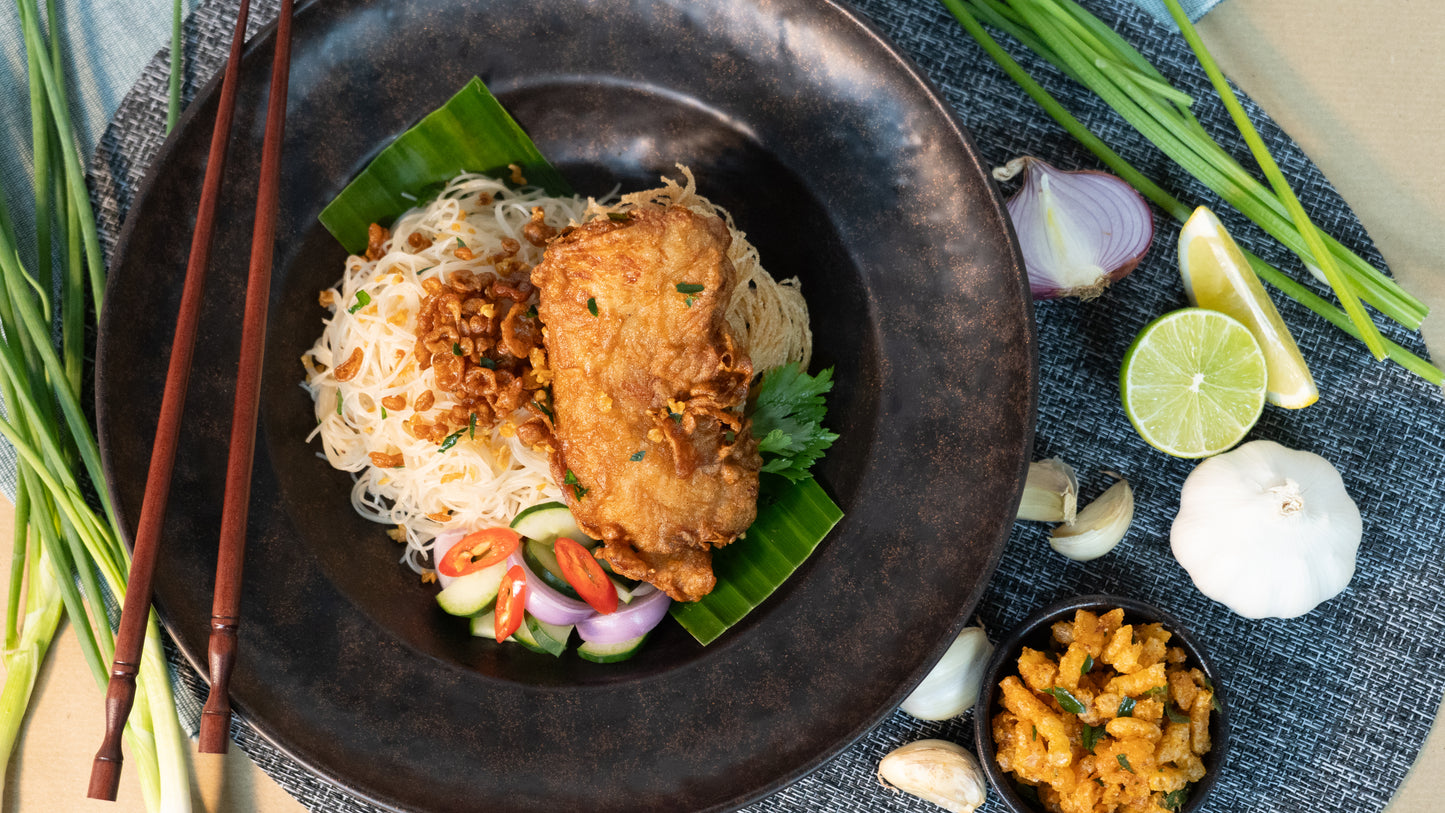 Bee hoon with fried chicken tender