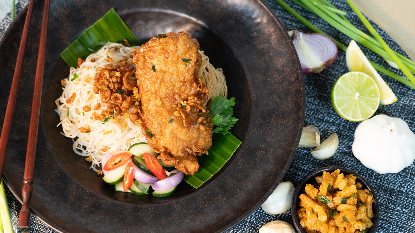 Bee hoon with fried chicken tender